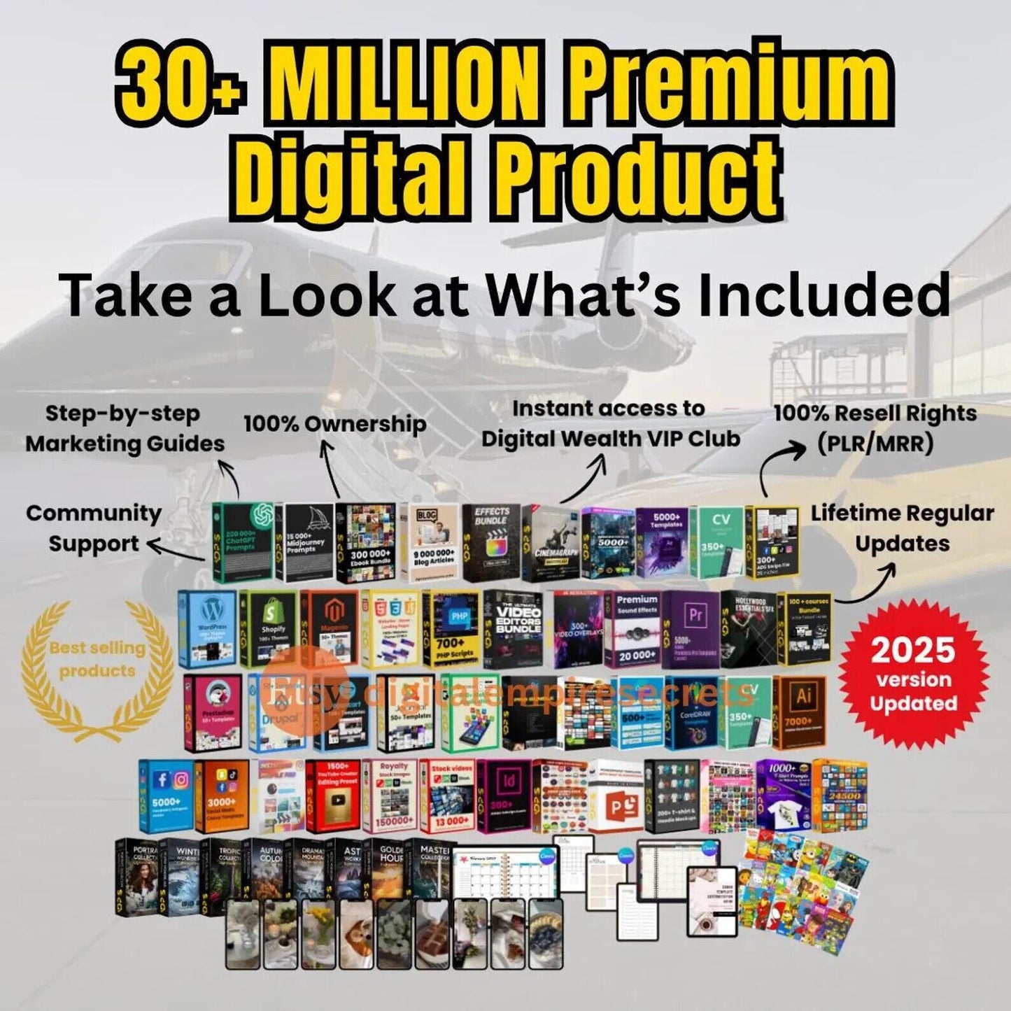 30+ Million Digital Products Mega Bundle | MRR and PLR | AI Tools, Reels, Templates, Courses | Resell and Earn Passive Income