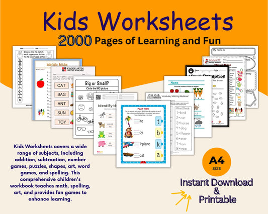 2000+ Printable Worksheets for Kids | Educational Activities | Learning Bundle | Instant Download