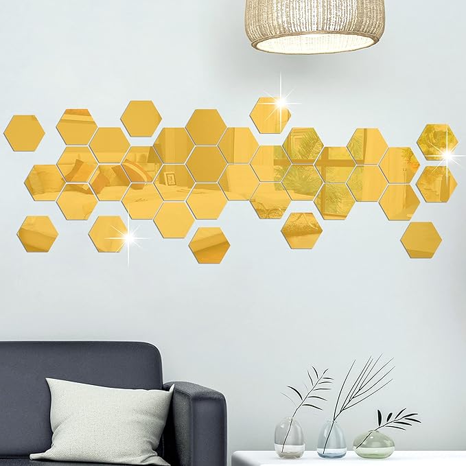 Acrylic Mirror Wall Stickers Hexagon with 20 Butterflies 3D Acrylic