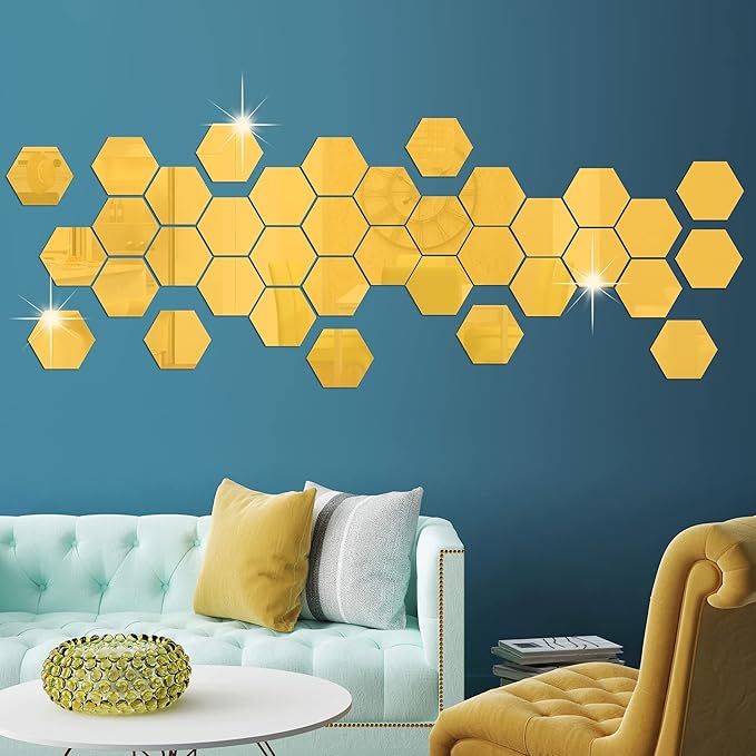 Acrylic Mirror Wall Stickers Hexagon with 20 Butterflies 3D Acrylic