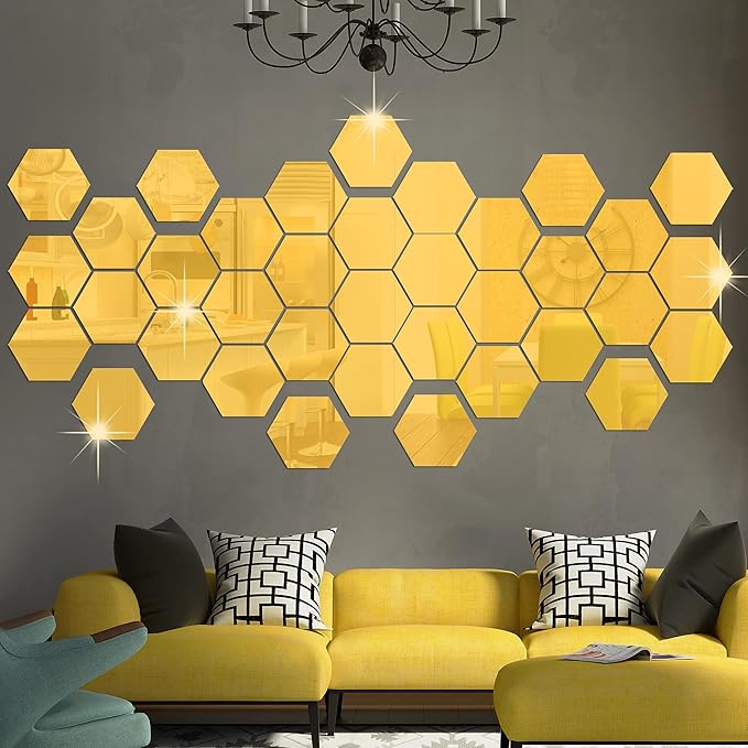 Acrylic Mirror Wall Stickers Hexagon with 20 Butterflies 3D Acrylic