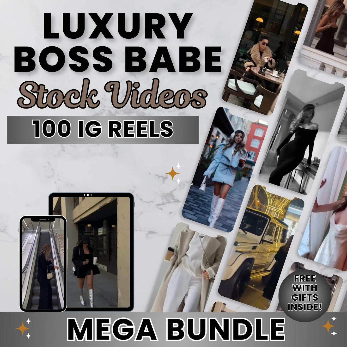 100 Luxury Boss Babe Videos | Elegant Feminine Reels | Social Media Content Bundle | Instant Download